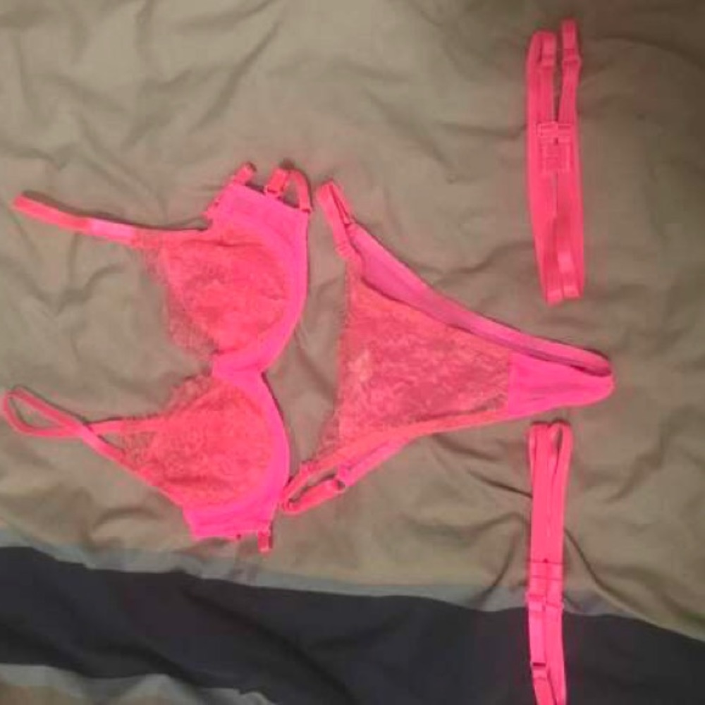 Hot Pink 3 Piece Lingerie Set 🥵